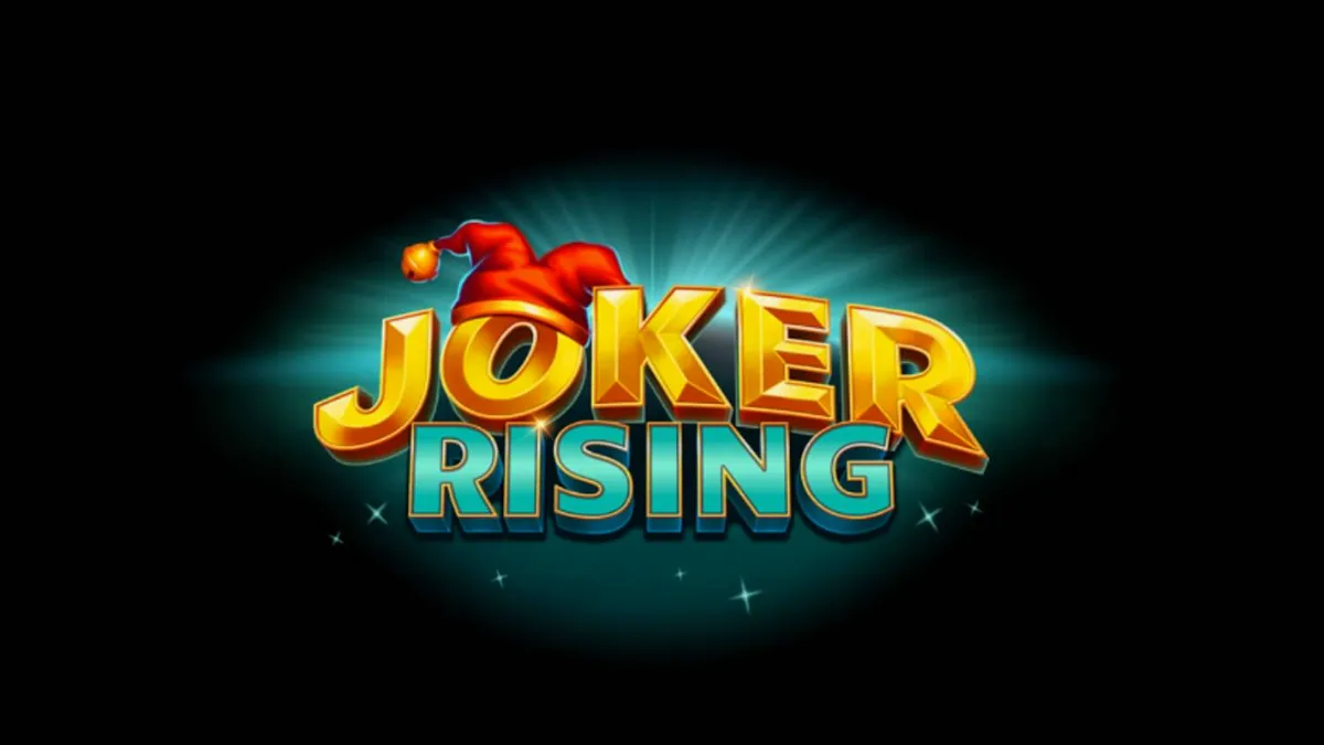 Tampilan visual slot Joker Rising dengan simbol buah neon dan karakter Joker yang ceria.