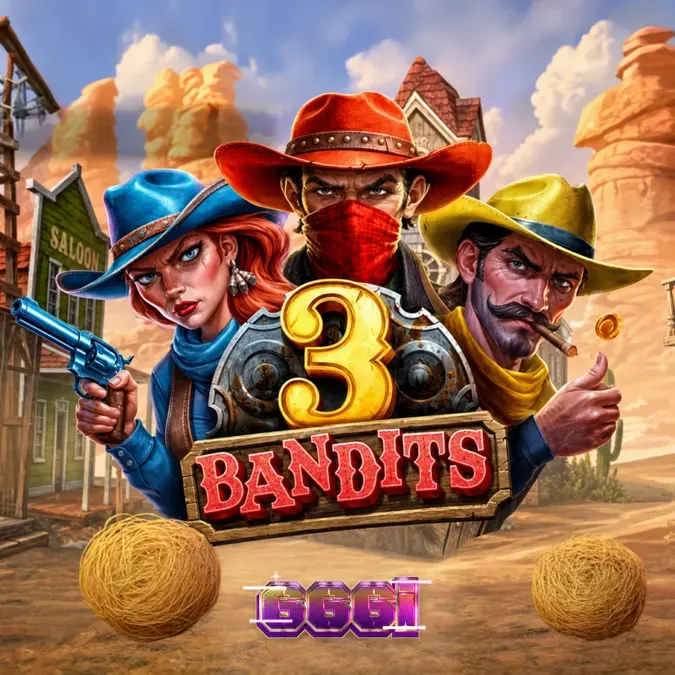 Tampilan visual slot 3 Bandits dengan gulungan 6x4 dan tema Wild West